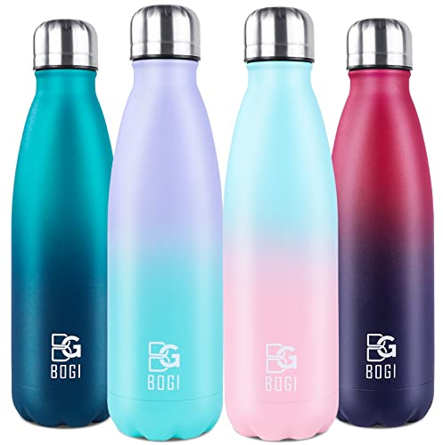 BOGI Edelstahl Trinkflasche 500ml Doppelwandige Thermosflasche Auslaufsicher Trinkflasche Edelstahl Isolierflasche BPA-Frei Kinder Trinkflasche Schule Hält Heiß und Kalt für Sport Fahrrad (Lila Minze)