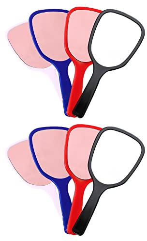 PMELCXD Handspiegel mit Griff, 8 Stücke Handheld Handspiegel Make up Reise Spiegel Handheld Kosmetikspiegel Tragbare Kosmetikspiegel Werkzeug für Reisen, Camping, Hause, 7 Zoll lang, 4 Farben