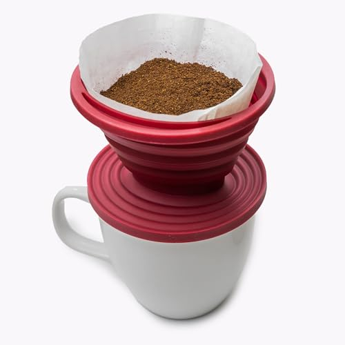 Chouse Porte Filtre à Café en Silicone | Filtre a Cafe Reutilisable et Pliable de type Hario V60 | Cafetière manuelle et Support Filtre à Café pour Camping, Randonnée, Survie, Voyage | Couleur Rouge