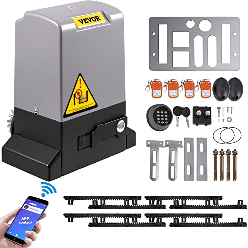 VEVOR Abridor de Puerta Corredera 1800 kg Automático 4 m con 4 Controles Remotos y Control de APP Operador de Portón Eléctrico para Pasillo Enrollable Sistema de Seguridad para Operador de Portón