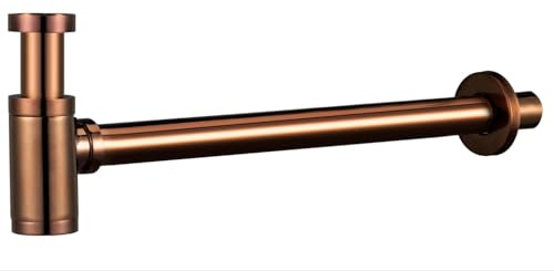 MICE - Sifone per lavabo o bidet, set di scarico - trappola con apertura di pulizia + istruzioni di installazione - Sifone di design, Sifone a tubo oro rosa spazzolato, SCL002/ORC
