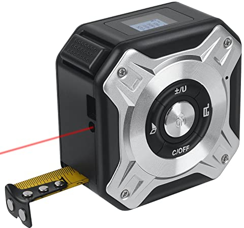 Rangavero láser de 2 en 1 Cinta，Cinta láser láser Recargable con láser de 40 m y Cinta de 5 m, USB Recargable con luz de Fondo LCD, Pantalla Digital para Longitud/Zona/Volumen/medición