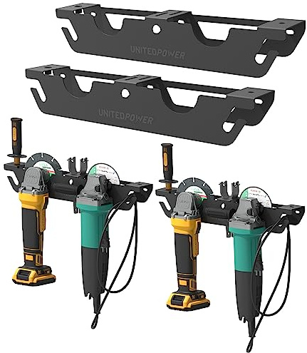 UNITEDPOWER Winkelschleiferhalter – 4 Bay Winkelschleifer Rack/Ständer Lagerregal mit Schnuraufhänger, Wandhalterung für Schneider, Polierer, Garage und Arbeitsplatz.