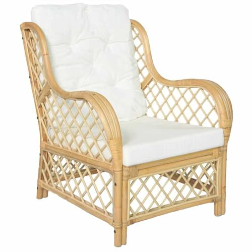 Homgoday Divano con Cuscino in Rattan Naturale e Lino, Divani per Esterno da Giardino, Divano Salotto Giardino, Divano Terrazzo Esterno, Arredamento Giardino