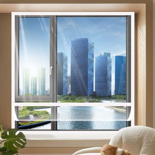 Película de Aislamiento de Ventanas-Reutilizable Transparente Película de Cristal Aislante-Película De Ventana Sellar A Prueba De Viento-Con Cinta Adhesiva de Doble Cara (W130xH140cm/51x55in)