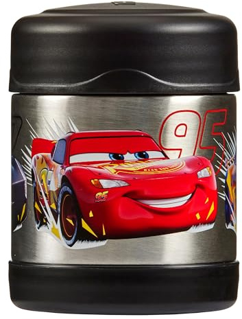 Thermos - Disney Cars Food Flask (290ml) - BPA Free, Stainless Steel, Spill Proof, Lightning McQueen Thermal Kids Flask with Personalised Name Labels for Lunch Box, 5 Hours Hot & 7 Hours Cold