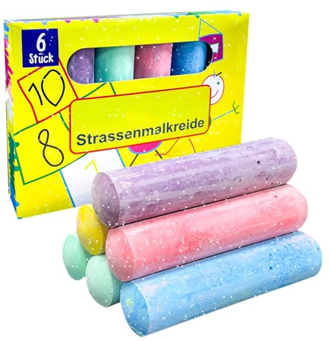 6 Stück Farbe Glitzerkreide Straßenmalkreide Für Kinder und Erwachsene Strassenkreiden Malkreide Straße Waschbare Ungiftiges Jumbo-Kreide Für Bunten Malspaß Auf Asphalt, Straßen Und Gehwegen