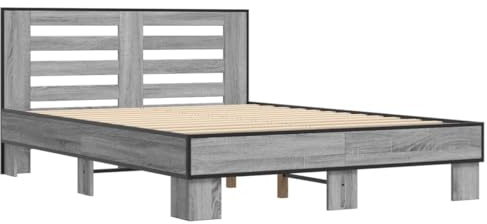Lit Double vidaXL Sonoma Gris 140x190 cm, Bois d'ingénierie et Métal, Cadre de Lit, Meuble de Chambre à Coucher