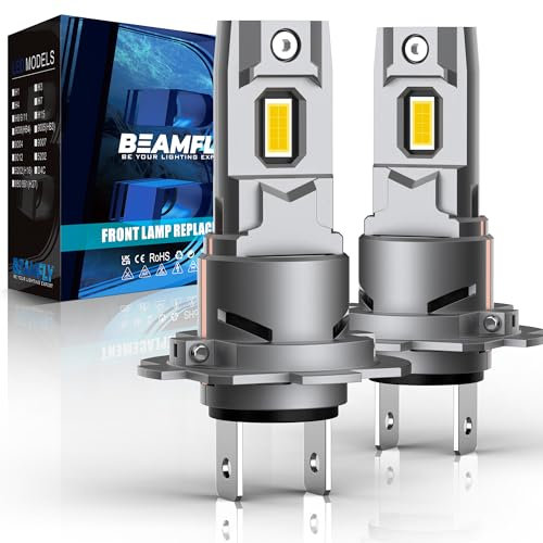 BEAMFLY H7 LED Headlight Bulb, 26000LM H7 LED Headlights Conversion Kit Mini Size 6500K White, IP68 Waterproof Plug and Play Car Bulbs Replacement, Pack of 2