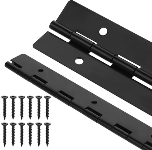 2 bisagras de piano resistentes de 8 pulgadas, bisagras continuas negras de 0.2 pulgadas de grosor/1.5 pulgadas de bisagras cubiertas de metal abiertas con 8 agujeros preperforados y 12 tornillos para