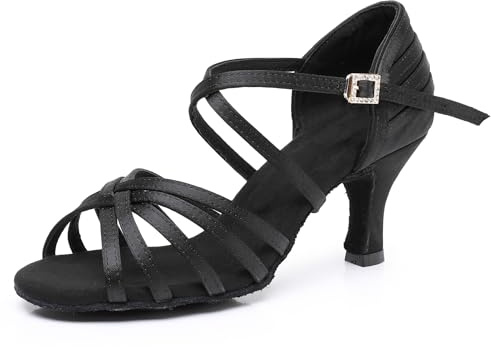 Rosefinch Kvinnors klassiska latinska dansskor professionella dansskor balsal fest salsa fitness dansskor 5/7 cm klack, 2,5-7 tum, Svart 7 cm klack, 37.5 EU