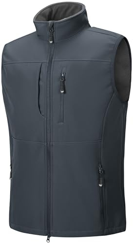 33,000ft Veste d'extérieur imperméable, softshell, sans manches, pour hommes, veste polaire, avec fermeture éclair intégrale, gris foncé, M