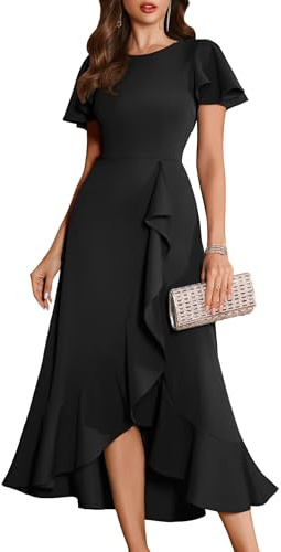 BeryLove Women Formal Party Dresses Flutter Short Sleeve Wedding Guest Cocktail Long Evening Dress S007 Z-Black XL