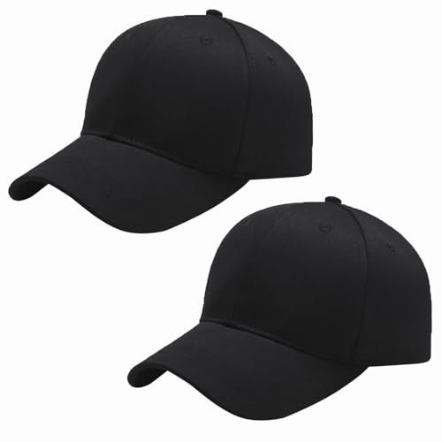 ATSNOSH 2 Piezas Gorra de Béisbol para Mujer/Hombre, Gorro Deportivo, Ajustable Sombrero para el Sol de Verano Estilo Deportes Clásicos Gorra con Visera, Sombrero Exterior, Negro, Talla única