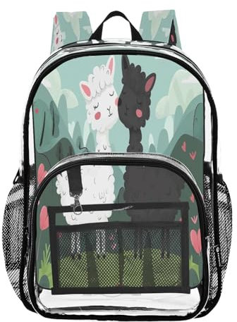 JUMBEAR Zaino trasparente in PVC con coppia di pecore nere e bianche, per lavoro, scuola, viaggi, grande capacità, zaino trasparente impermeabile per uomini e donne, A, 27X18X40CM