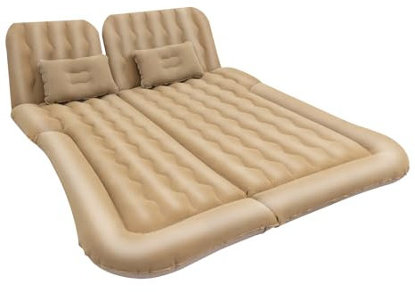 Auto Matratze,174 * 126cm SUV Auto Luftmatratze Beige mit Luftpumpe, 2 Kissen, Verdickte Beflockung Aufblasbare Auto Bett Kofferraum Tragbare Doppelseitige Dickere Autobett für Camping Reisen Outdoor