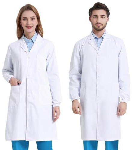 COCREAZY Blouse Blanche Chimie Lycee Coton Blouse Chimie Blouse Medicale Femme Homme, Blouse Laboratoire Blouse de Physique Chimie Lycée Blouse Scientifique Longue pour Étudiant Hospital Infirmier