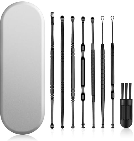 BUTBU Limpiador de Oídos, Juego de 8 piezas para eliminar cerumen, Acero Inoxidable ear Cleaner Cuchara, Herramientas de Limpieza de Oídos, con Caja de Almacenamiento, para Adolescentes y Adultos