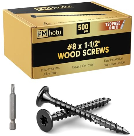 #8 × 1-1/2 Inch Heavy-Duty Outdoor Wood Screws Assortment Fastener Kit, 498Pcs Star Drive Deck Screws, Rust Resistant Timber Screws for Timber/Log/Landscaping Wood, Black