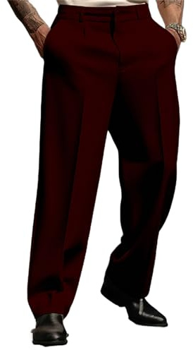 Pantaloni da uomo in tessuto stretch con piega alla vita, pantaloni eleganti da uomo, neri, ampi, pantaloni da business larghi e comodi, stile casual, sportivi, con tasche, a gamba dritta, leggeri e