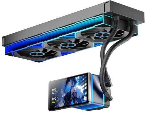 TZMRIT PF360 Aio Wasserkühlung 360mm mit 5.5-inch LCD Magnetic Screen Display,ALL-IN-One ARGB Infinity Mirror 2000RPM PWM Lüfter,für AM4/AM5& Intel LGA1851/1700 (BK)