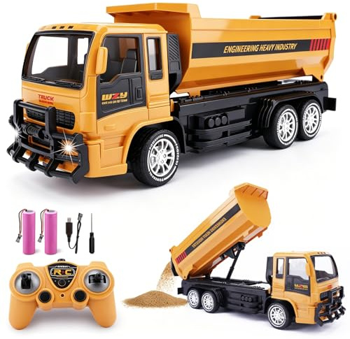 Jiakora Camion Ribaltabile Telecomandato, 2,4 GHz Autocarro radiocomandato giocattolo per Bambini, Camion Radiocomandato con Luci e Suoni, Dumper Telecomandato regalo per Ragazzi e Ragazze dai 3 anni