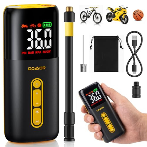 DOMOR Mini Electric Bike Pump Fast Inflation Portable Bicycle Pump 150 PSI | Portable USB Rechargeable Electric Bike Pump, Tyre Pump with Pressure Gauge for Car Tire, Bike, Motorbike, Ball