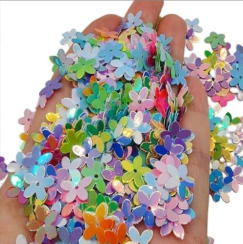 300 Pcs Glitter Flower Sequins, Mixed Colors, Loose Crafting Embellishments for Sewing, Wedding Decoration, Christmas, Clothes, Jewelry Making (A Pack)