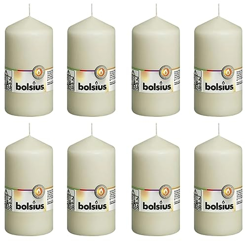 Bolsius Glatte Stumpenkerzen - Elfenbein - 8 Stück - 13 x 7 cm - Dekorative Haushaltkerzen - Länge Brenndauer 43 Stunden - Unparfümierte