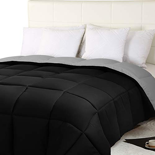 Utopia Bedding Bettdecke 230x260 cm, Mikrofaser-Wendebettdecke, Steppdecke mit Hohlfaserfüllung (Grau/Schwarz)