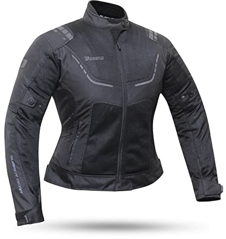 DEGEND BREEZE EVO LADY | Motorcykeljacka Kvinnor med skydd - Vattentät ventilerande jacka med ventilation - Motorcykelkläder - Motorcykeljacka Dam - Storlekar (XS-3XL), Svart, 3XL