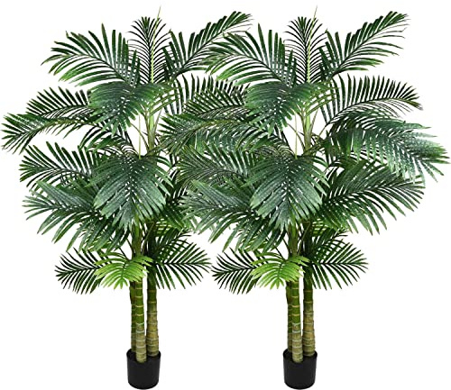 2 Pack Artificial Areca Palm Tree Plant, 6 Feet Fake Palm Tree for Indoor Outdoor Modern Decoration Faux Dypsis Lutescens Plants in Pot for Home Office Decor