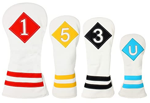 Andux 4er-Pack / Set PU Diamant Golf 460cc Driver Fairway Woods Hybrids Club Head Covers White MT/MG73