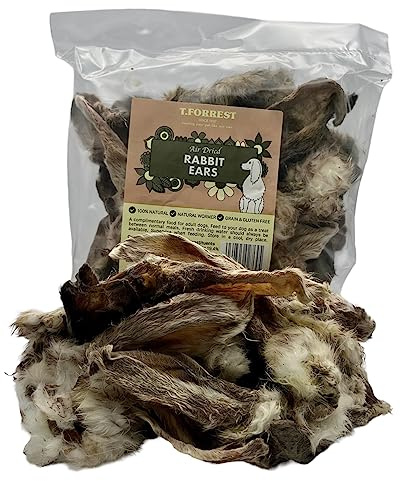 UK Air Dried Rabbit Ears with Fur x 180g for Dogs - 100% Natural Treats - Grain & Gluten Free