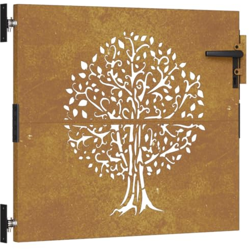 vidaXL Gartentor, Gartentür mit Bambus-Design, Abschließbar Hoftor Eingangstor für Garten Terrasse, Tor Zauntor Gartenpforte, 85x75 cm Cortenstahl