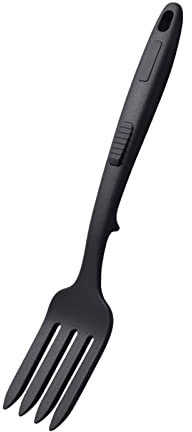 MISUVRSE Forchetta Flessibile in Silicone Resistente al Calore, Lavabile in Lavastoviglie, Antiaderente, per Cucinare e Mescolare, 1 Pezzo, Nero Puro, Silicone, 29.5 cm