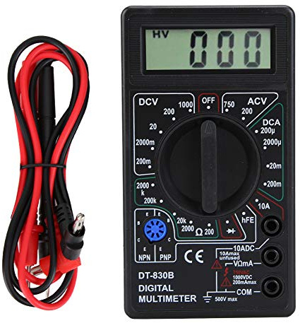 DT-830B Digitalmultimeter, Schwarz, LCD Display, 1999 Max Anzeige, AC/DC Spannung Strom Widerstand Tester, 12,4 x 6,9 x 2,4 cm