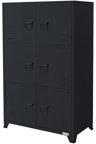 ML-Design Archivador de Oficina 75x40x120,5 cm Acero Antracita Armario Independiente, 4 Patas Mesita Auxiliar Metálica con 6 Puertas y 3 Compartimentos Mueble para Almacenamiento Archivo de Documentos