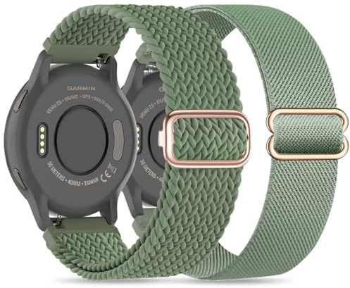 Wizvv 18mm Elastisch Armband Kompatibel mit Garmin Venu 3S/Venu 2S/Venu 4 41mm/Vivoactive 4S, Geflochten Loop & Dehnbares Nylon Armband für Forerunner 255S/265S/Vivomove 3S Herren Damen