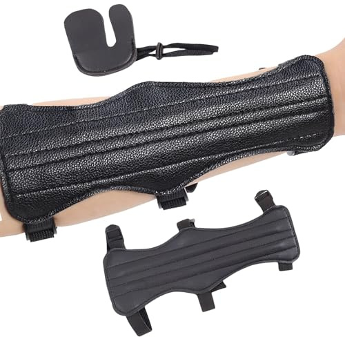 AHEJIOO 2 Stück Armschutz Mit Fingerschutz Für Bogenschießen, Zubehör Für Bogensport, Bewegung, Laufen, Joggen Und Gymnastik - Schwarz