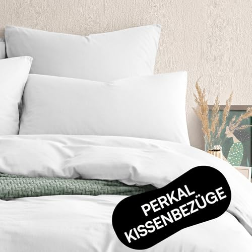 Seralino Kissenbezug 40 x 80 Weiß (2er Set) | 100% Bio Baumwolle Perkal (weich angeraut) | atmungsaktiv | Kopfkissenbezug 40x80 mit Reißverschluss | Kissenbezug 40 x 80 Baumwolle | Oeko-Tex
