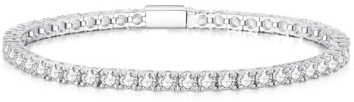 LOVANS Bracelet for Womens, Silver Plated Tennis Bracelet With Sparkle Cubic Zirconia, Fashion Jewelry Birthday Anniversary Present for Mum, Lady (7.5 Inch-3 MM Clear Zirconia)