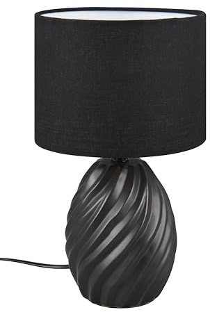 Reality Leuchten Lámpara de Mesa MELVA R51771032, Base Cerámica Negro Mate, Pantalla de Tela Negra, excl. 1x E14