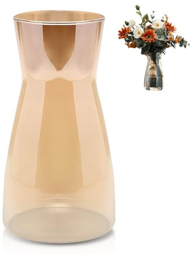 WIYETY Deko Blumenvase Glas: Minimalistische Dekovasen, Modern Blumen Vasen Set, Klar Glas Glasvase für Tischdeko Wohnzimmer Schlafzimmer Hochzeit Geburtstag Bad(Bernstein)