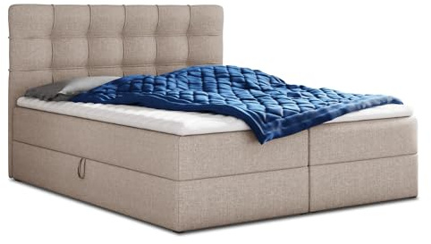 Sofnet Boxspringbett Best mit 2 Bettkästen, Doppelbett mit Bonell-Matratze und Topper, Polsterbett, Bett, Bettgestell, Stilvoll, Schlafzimmer (Beige (Inari 22), 180 x 200 cm)