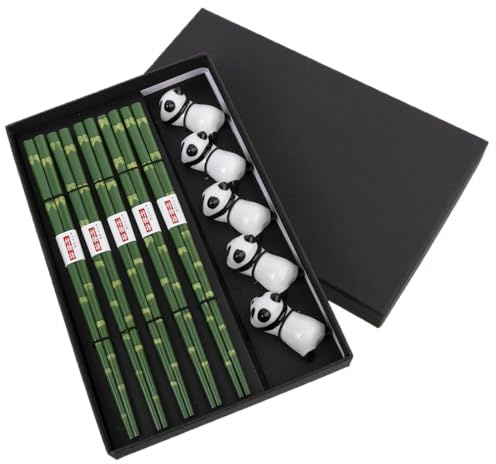 lachineuse Cofanetto bacchette e supporti Panda - 5 paia verdi PANDA - Atmosfera asiatica - Chopsticks - Sushi, Ramen, tagliatelle e riso, regalo cucina asiatica cinese