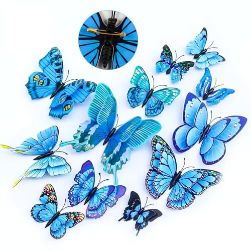 24 pezzi blu farfalla decorazione con ali 3D spille sicure PVC, decorazione primaverile camera da letto, soggiorno, ufficio, giardino, tavolo (blu)