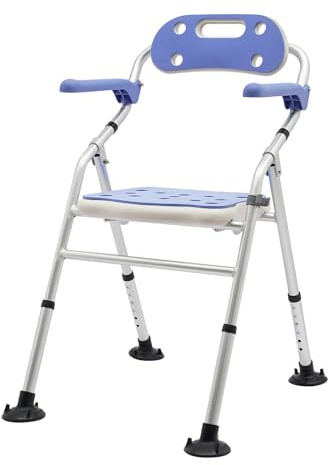 TanjcXliu Silla de ducha para enfermería, asiento de bañera, taburete de baño para personas mayores, asiento de ducha plegable con reposabrazos ajustables, acolchado transpirable