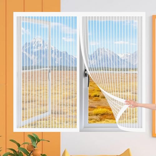 Tenda Zanzariera Magnetica Finestra 117 x 134 cm Zanzariere Magnetiche per Porte Anti Insetti Traspirante Chiusura Automatica per Camera Letto Soggiorno Porta Ingresso, Bianco