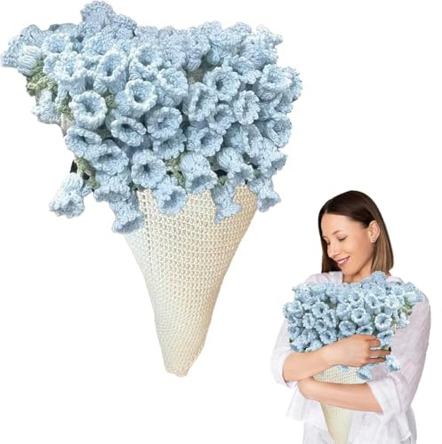 KMLSHLL Finished Rose Bouquet Blanket, 43.3 in Handmade Crochet Flower Bouquet Blanket, Knitted Throw Blankets for Birthday Wedding Valentine’s Day Home Decor (Blue, 1.1M)